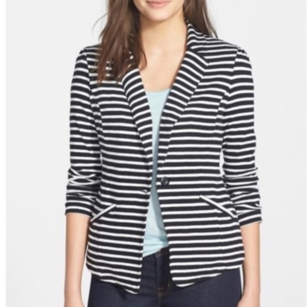 Caslon black and white striped blazer size xs